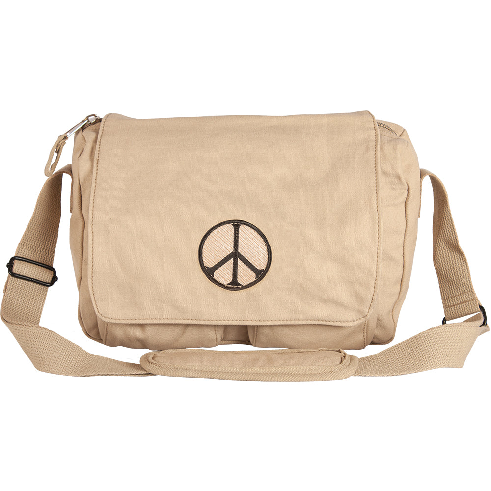 Retro Departure Shoulder Bag - Khaki Peace Sign. 43-708.