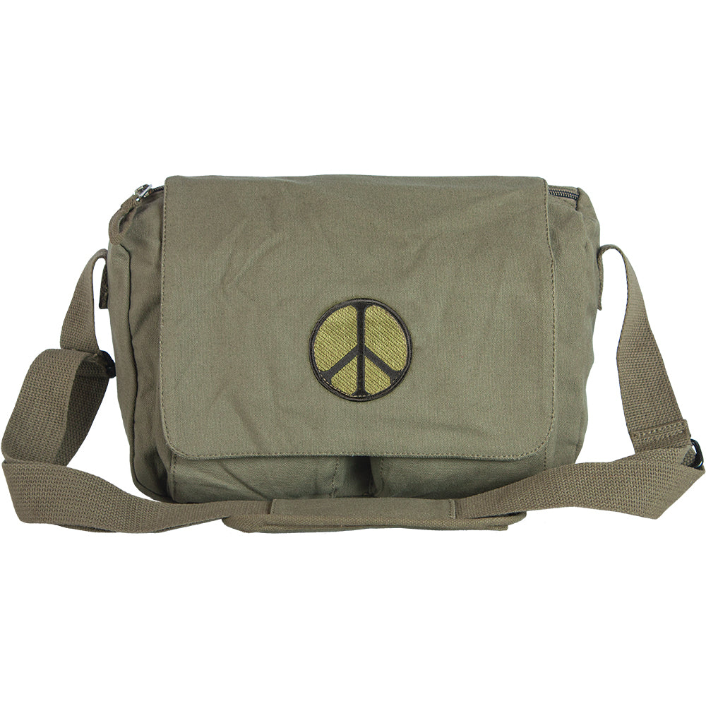 Retro Departure Shoulder Bag - Olive Drab Peace Sign. 43-704.