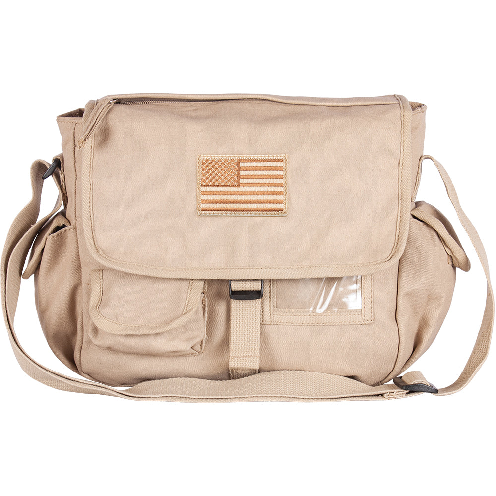 Retro Messenger Bag - Khaki U.S. Flag. 43-076.