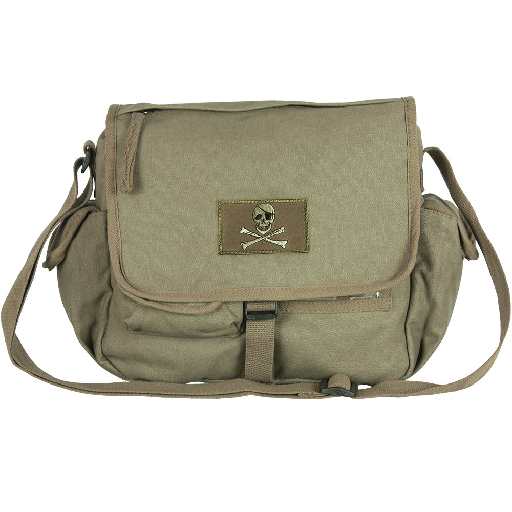 Retro Messenger Bag - Olive Drab Jolly Roger. 43-073.