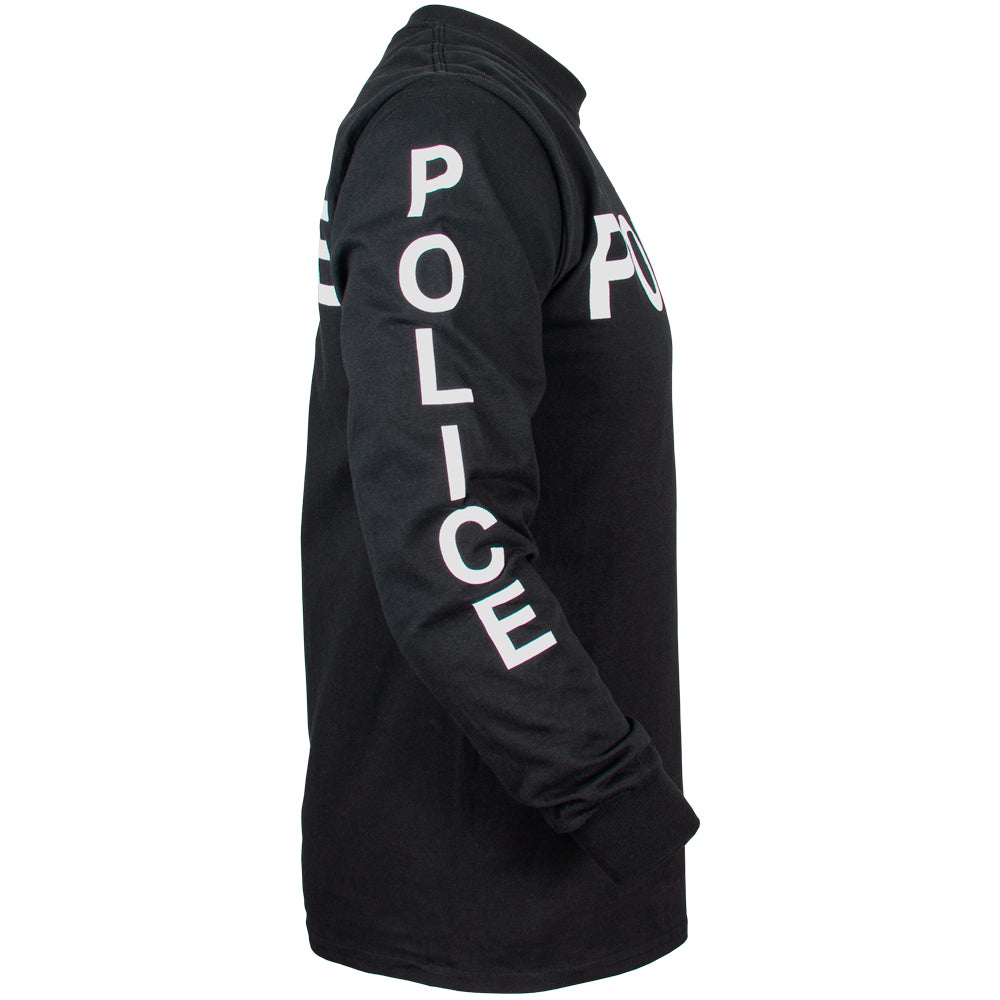 Side of Police Long Sleeve T-Shirt with printed sleeves.