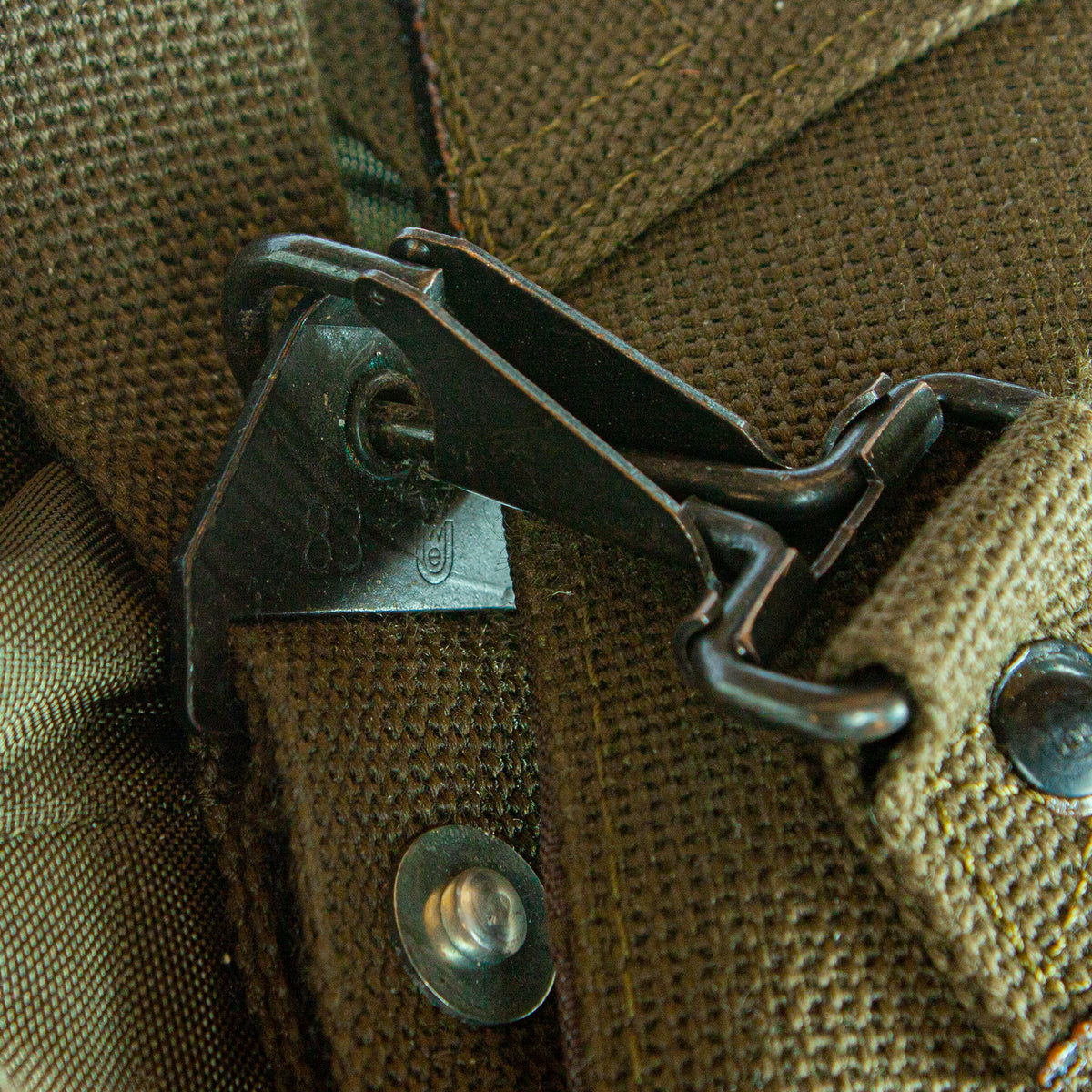 Closeup of Austrian Military A.L.I.C.E. Type Rucksack buckle clasp.