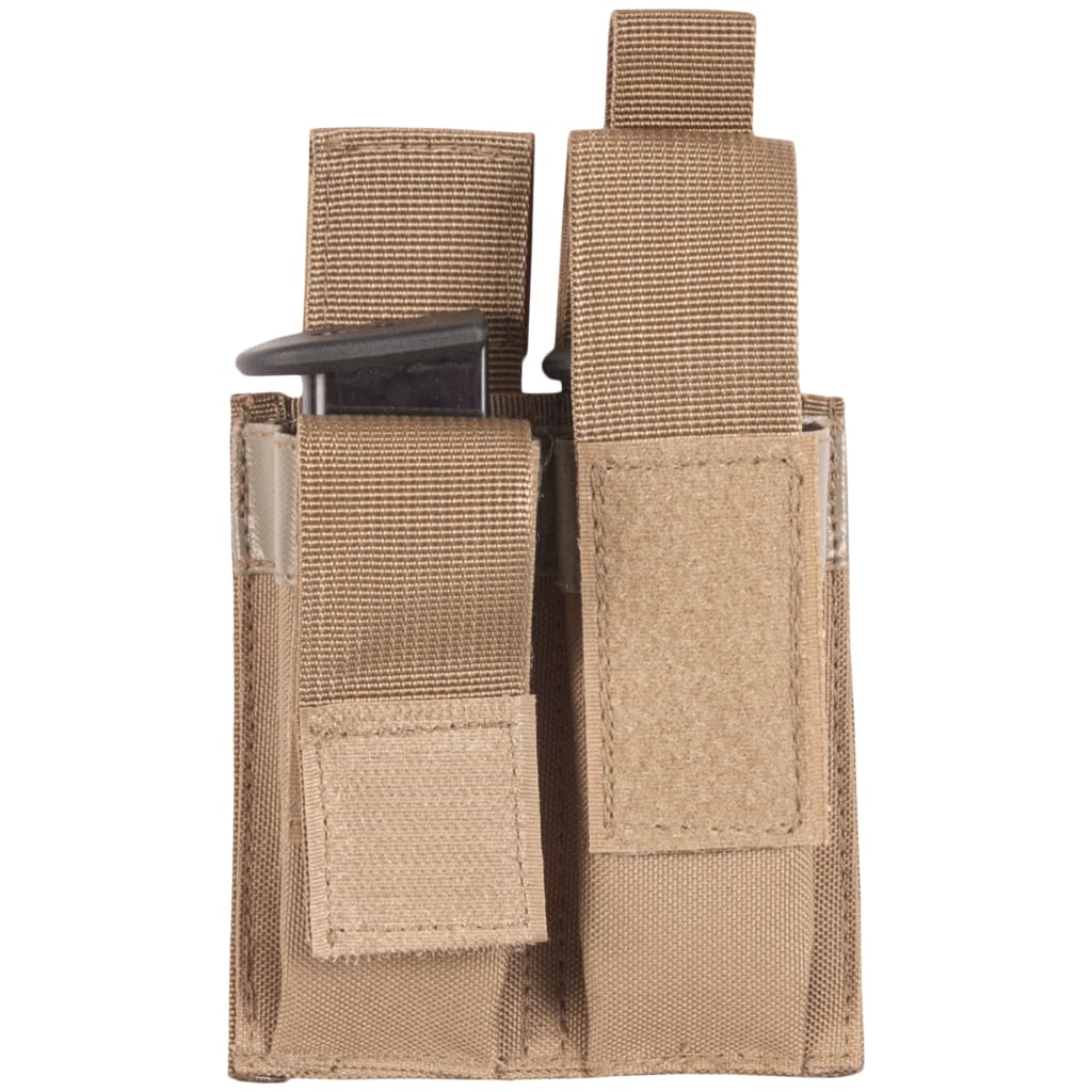 Open Dual Pistol Quick Deploy Mag Pouch with magazines inside. 