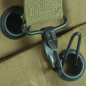Close up of closure of Two Strap Duffel Bag. 