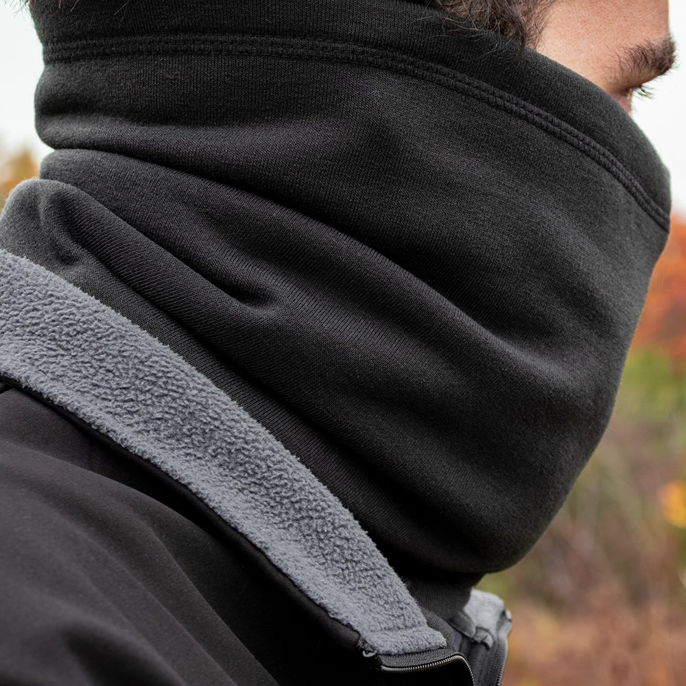 Closeup of a man wearing an Extreme Cold Weather Neck Gaiter.