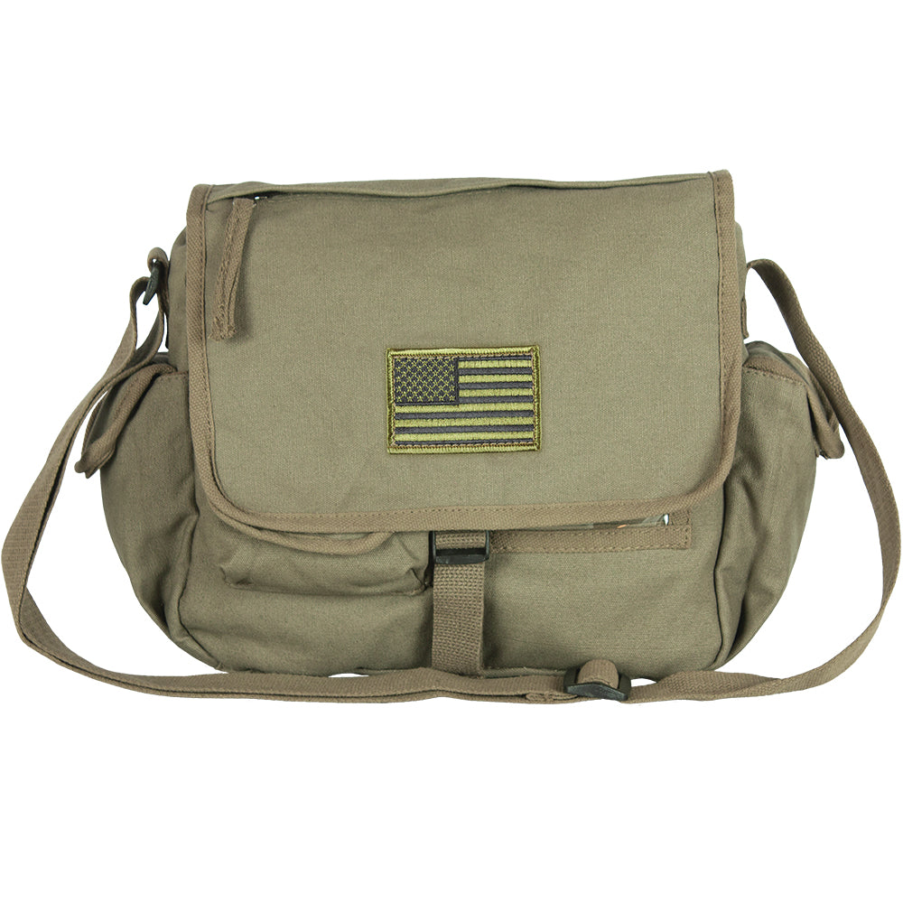 Retro Messenger Bag - Olive Drab U.S. Flag. 43-072.