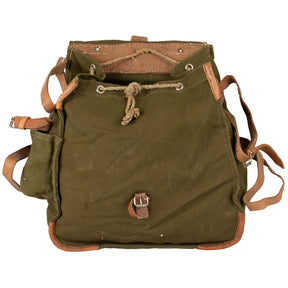 Romanian Army Canvas Rucksack with storm flap open.