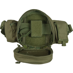Tactical Fanny Pack with front pocket opened showing a Universal Holster inside.