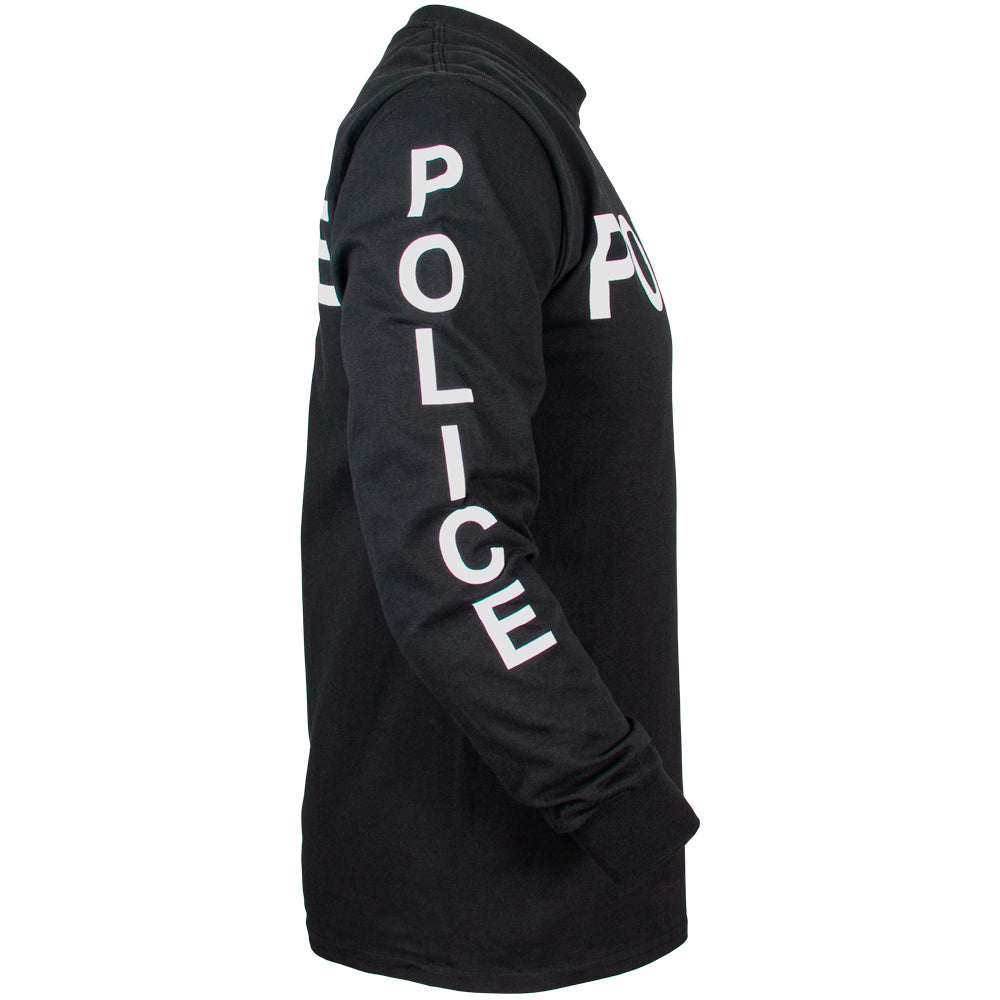 Side of Police Long Sleeve T-Shirt with printed sleeves. 