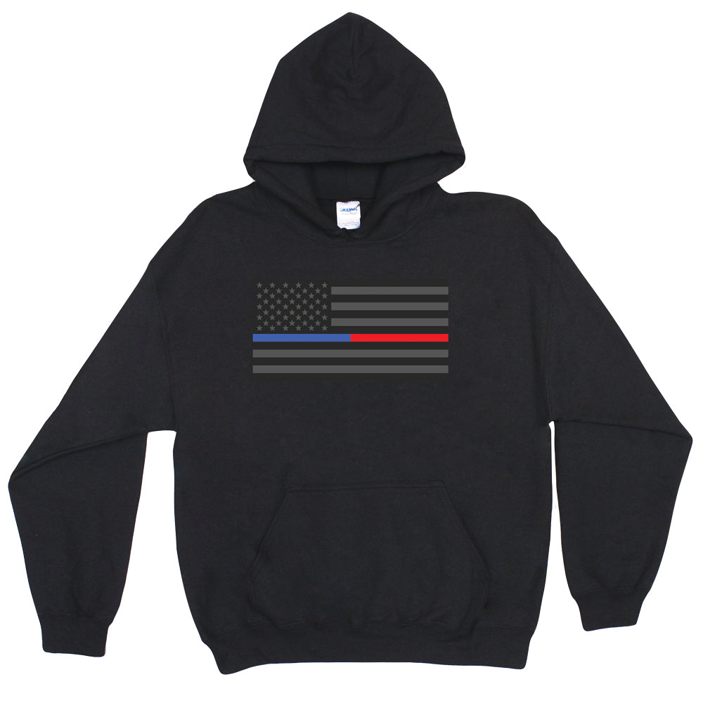 CLOSEOUT - Thin Blue and Red Line USA Flag Pullover Sweatshirt. 64-84835 S