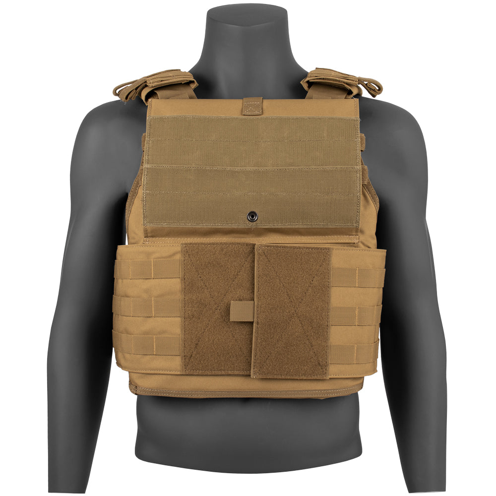 Vital Plate Carrier Vest with front panel flipped up showing the adjustable side panels that were hidden underneath.