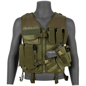 EVIKE - Deluxe Spec Op Cross Draw Tactical Vest with Holster & Mag Pouches  - Land Camo LC Multicam #VEST-CROSSDRAW-LC