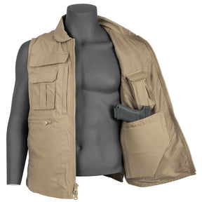 Viper Concealed Carry Travel Vest open showing pistol inside the padded concealed carry pocket.