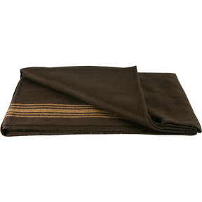 Camel Striped Brown Wool Blanket with a folded corner.