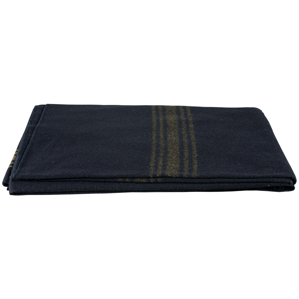 Mustard Striped Navy Wool Blanket - Fox Outdoor