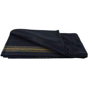 Mustard Striped Navy Wool Blanket with a folded corner.