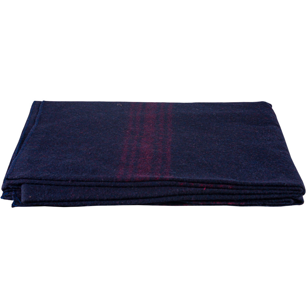 Red Striped Navy Wool Blanket. 818-13