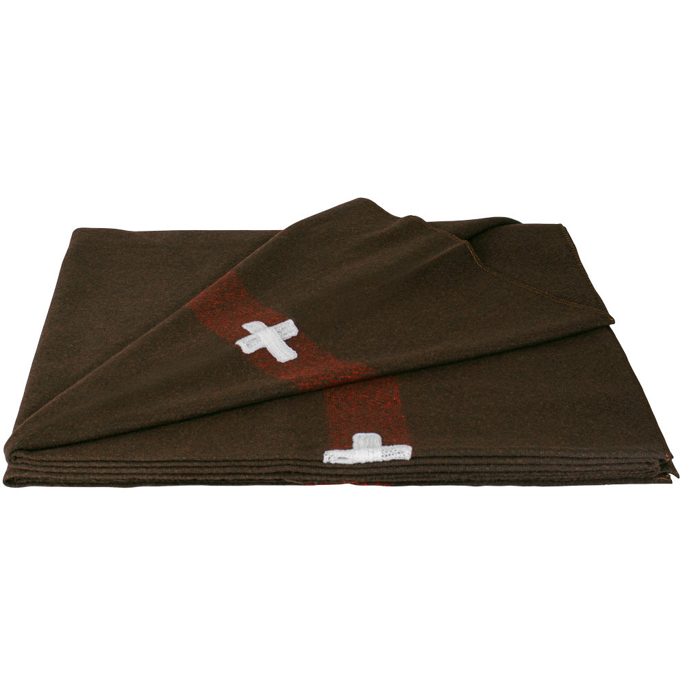Swiss Army Style Blanket with corner folded over showing white crosses.