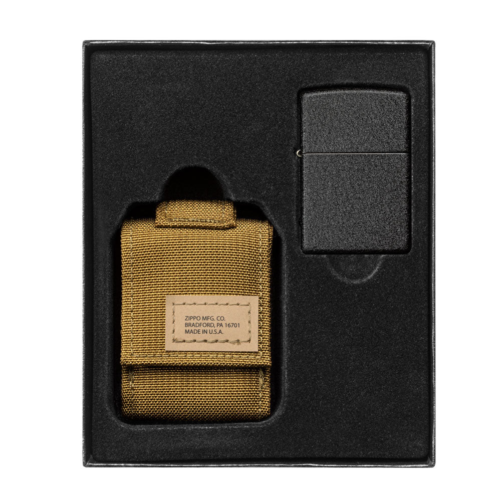 Zippo® Tactical Pouch and Black Crackle Windproof Lighter Set