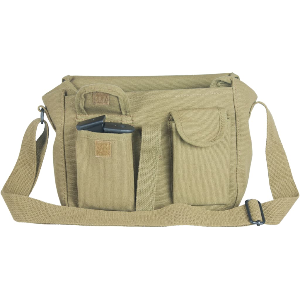 Ammo Utility Shoulder Bag with open pocket and pistol magazines inside.
